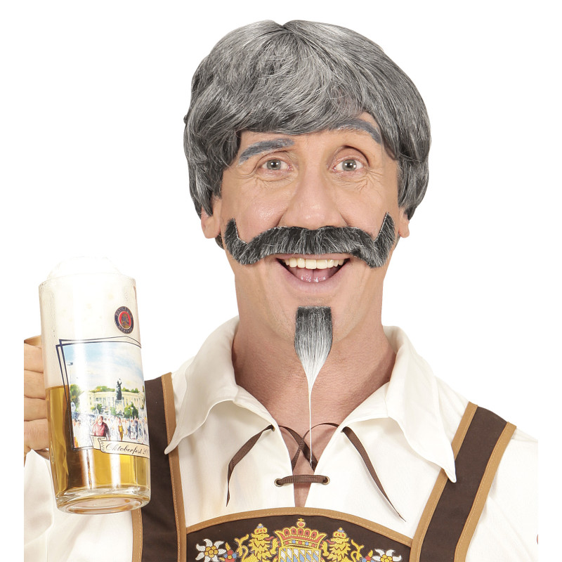 Pánska historická parochňa s fúzmi, sivá